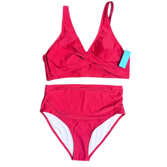 NWT Red High Waisted Tummy Control Full Coverage Bikini - Med - Picture 5 of 7